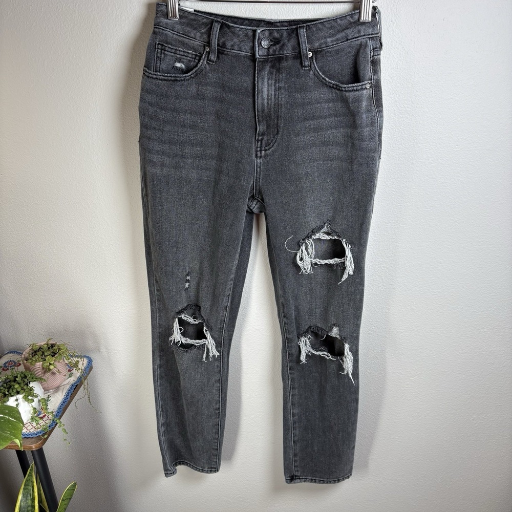 PacSun Women's Size 26 ~ Charcoal Wash Distressed Ripped Denim Mom Jeans